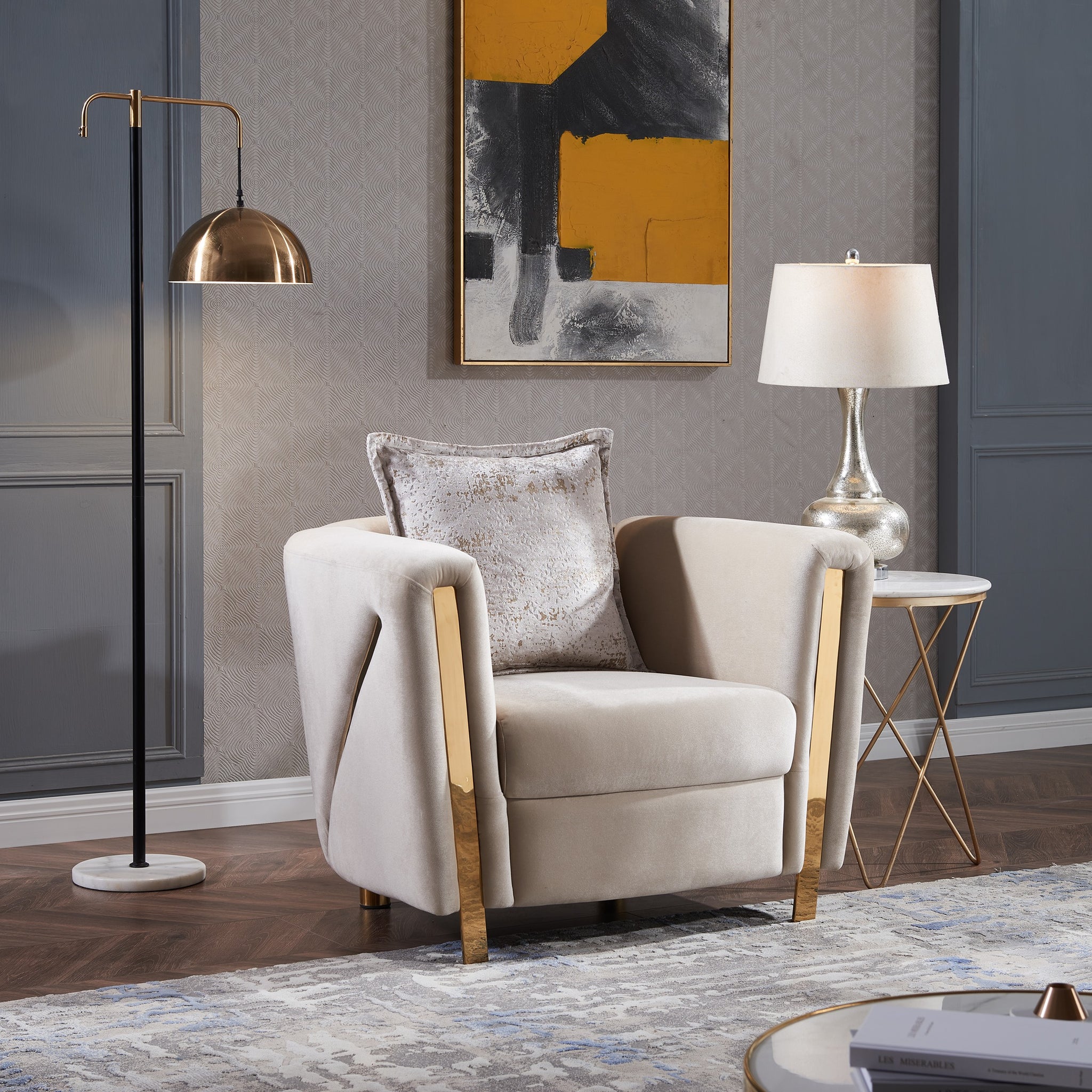 Thick Velvet Fabric Upholstered Chair Made With Wood In Beige Beige Primary Living Space Contemporary,Modern Velvet Wood