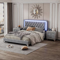 3 Pieces Bedroom Sets,Queen Size Upholstered Platform Bed With Led Lights And Two Nightstands Gray Gray Velvet
