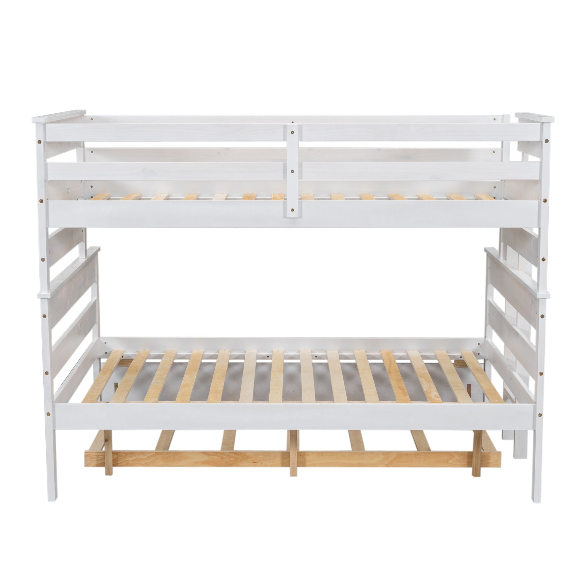 Wood Twin Over Full Bunk Bed With Twin Size Trundle, White Box Spring Not Required White Wood Bedroom Solid Wood Mdf