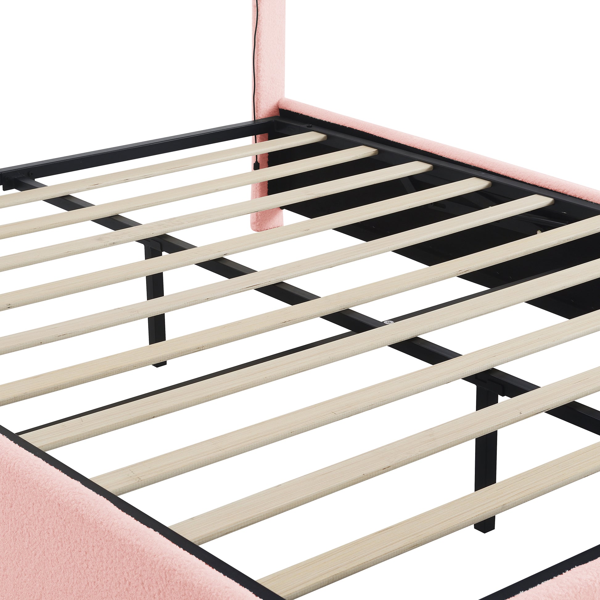 Queen Size Upholstered Platform Bed With Height Adjustable Headboard And Under Bed Storage Space,Pink Pink Upholstered