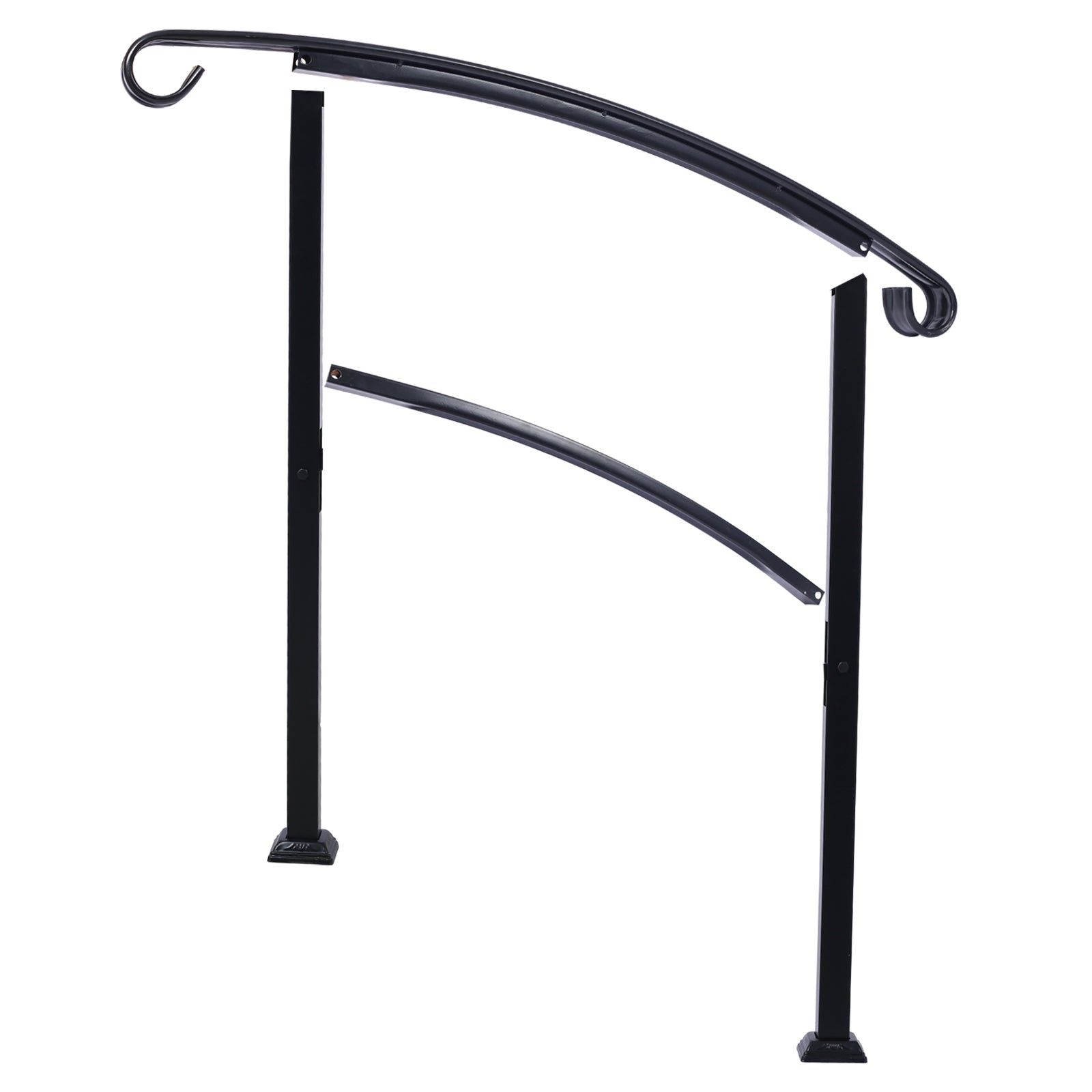 Handrails For Outdoor Steps, Fit 1 Or 3 Steps Outdoor Stair Railing, White Wrought Iron Handrail, Flexible Front Porch Hand Rail, Transitional Handrails For Concrete Steps Or Wooden Stairs Black Steel