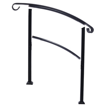 Handrails For Outdoor Steps, Fit 1 Or 3 Steps Outdoor Stair Railing, White Wrought Iron Handrail, Flexible Front Porch Hand Rail, Transitional Handrails For Concrete Steps Or Wooden Stairs Black Steel