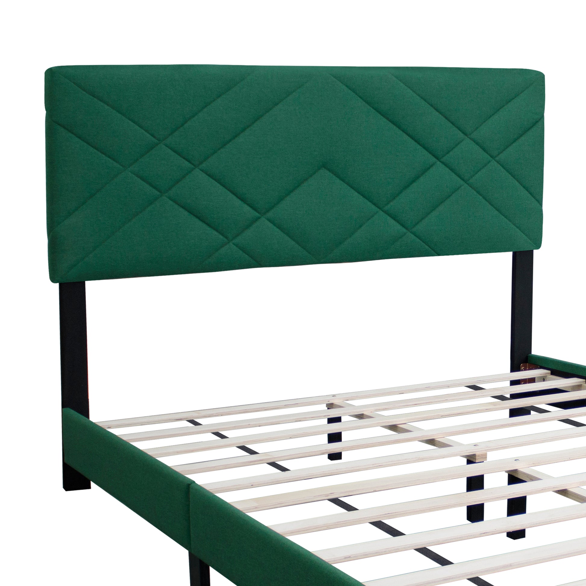 Green Queen Size Bed Frame With Adjustable Headboard Super Affordable No Box Sping Require Box Spring Not Required Queen Green Wood Espresso Bedroom Modern,Shabby Chic,Ultra Modern Rubberwood Adjustable Bedbase Fiber Foam And Polyester Fiber Pad Linen