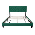 Green Queen Size Bed Frame With Adjustable Headboard Super Affordable No Box Sping Require Box Spring Not Required Queen Green Wood Espresso Bedroom Modern,Shabby Chic,Ultra Modern Rubberwood Adjustable Bedbase Fiber Foam And Polyester Fiber Pad Linen