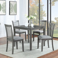 5 Piece Modern Dining Set, Square Wooden Dining Table With 4 Upholstered Chairs For Kitchen, Dining Room, Gray Wood Gray Seats 4 Wood Dining Room Acacia 4 Leg Square Dining Table With Chair Acacia Wood