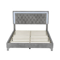 3 Pieces Bedroom Sets,Queen Size Upholstered Platform Bed With Led Lights And Two Nightstands Gray Gray Velvet