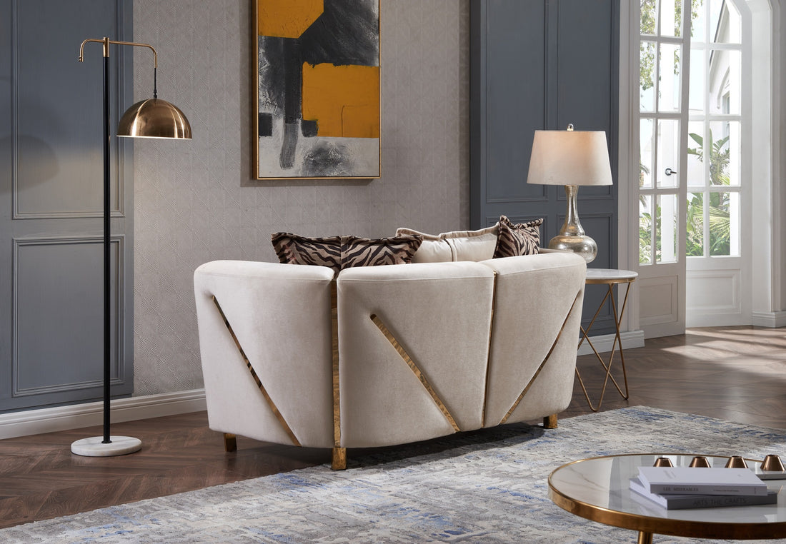 Chanelle Thick Velvet Fabric Upholstered Loveseat Made With Wood In Beige Beige Velvet Wood Primary Living Space Cushion Back Contemporary,Modern Velvet Wood
