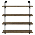 Black And Rustic Oak 40 Inch Wall Shelf 4 Black Brown Brown Vertical Office Open Back Wood Farmhouse,Rustic Wall Mounted Wood Metal