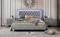 3 Pieces Bedroom Sets,Queen Size Upholstered Platform Bed With Led Lights And Two Nightstands Gray Gray Velvet