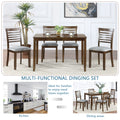 5 Piece Modern Dining Set, Rectangular Wooden Dining Table With 4 Upholstered Chairs For Kitchen, Dining Room, Walnut Wood Walnut Seats 4 Wood Dining Room Acacia 4 Leg Rectangular Dining Table With Chair Acacia Wood