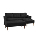 Black Fabric Right Facingsectional Sofa Bedl Shape Sofa Chaise Lounge With Ottoman Bench Black Wood Tufted Back Square Arms Foam Fabric 3 Seat