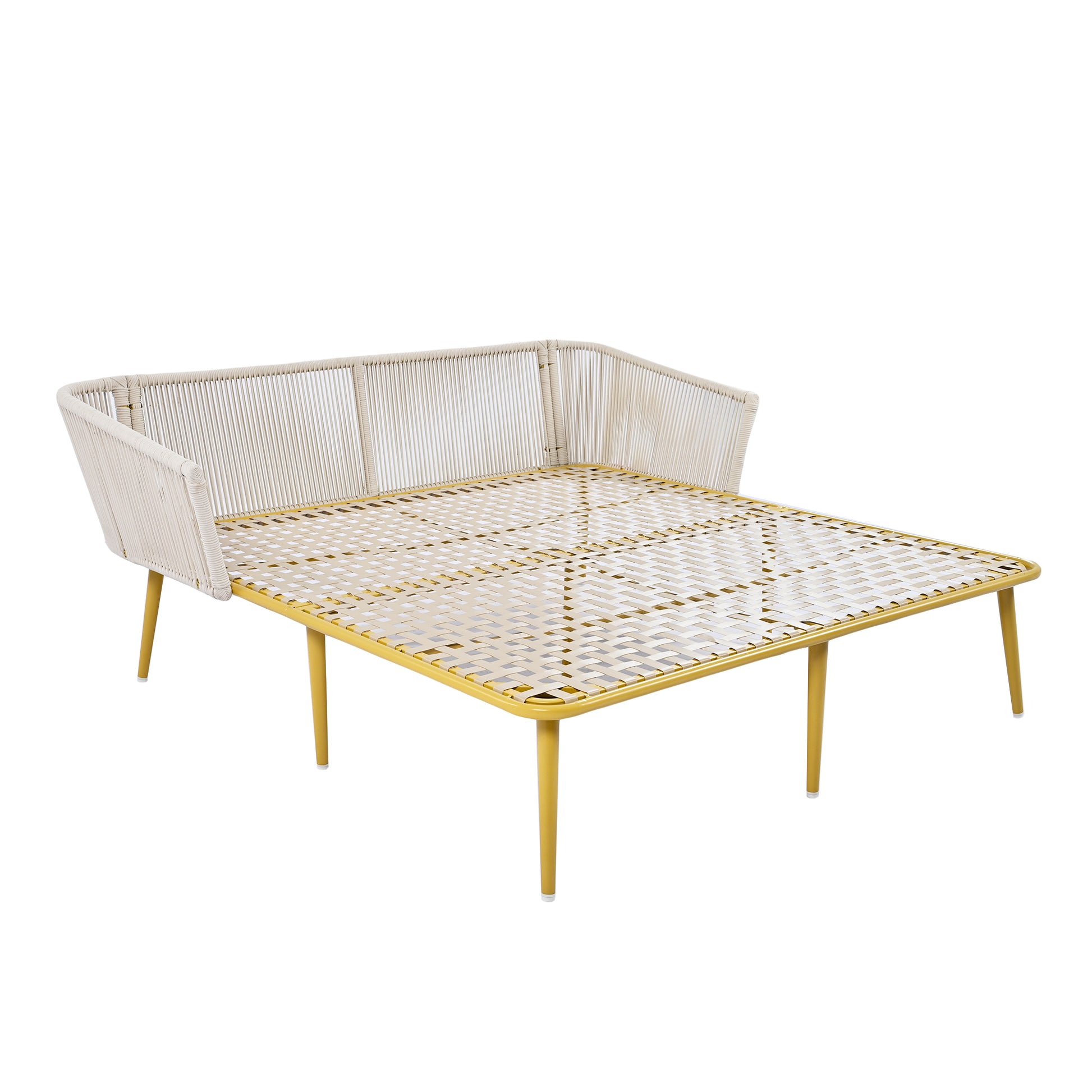 Outdoor Patio Daybed, Woven Nylon Rope Backrest With Washable Cushions For Balcony, Poolside, Set For 2 Person, Beige Yes Complete Patio Set Beige Gold Weather Resistant Frame Stain Resistant Cushions Garden & Outdoor Casual Complete Patio Sets Foam Pvc