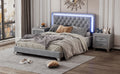 3 Pieces Bedroom Sets,Queen Size Upholstered Platform Bed With Led Lights And Two Nightstands Gray Gray Velvet