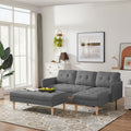 Grey Fabric Right Facing Sectional Sofa Bedl Shape Sofa Chaise Lounge With Ottoman Bench Grey Wood Tufted Back Square Arms Foam Fabric 3 Seat