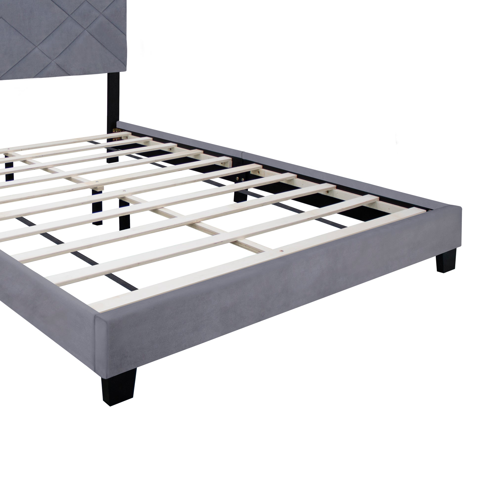 Gray Collection Queen Size Upholstered Headboard Adjustable Bed Frame Velvet Fabric Hot Style Super Popular Series Box Spring Not Required Queen Gray Wood Espresso Bedroom Minimalist,Modern,Shabby Chic,Ultra Modern Rubberwood Adjustable Bedbase Fiber