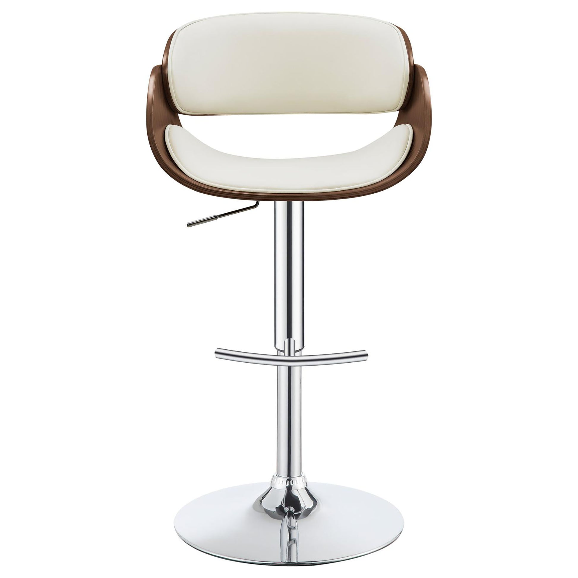 Ecru And Chrome Adjustable Bar Stool Solid Ivory Brown Dining Room Spot Clean Mid Century Modern Bar Stools Open Back Foam Wood