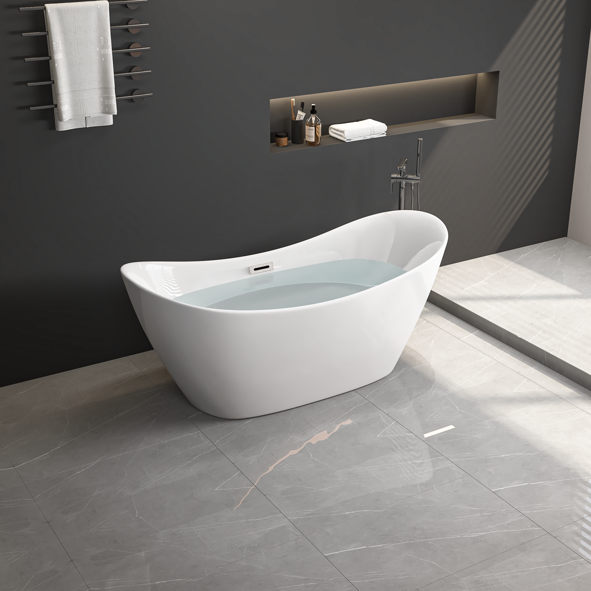 67" Acrylic Freestanding Bathtub Acrylic Soaking Tubs, Oval Shape Freestanding Bathtubs With Chrome Overflow And Pop Up Drain, Double Slipper Tub Gloss White Oval Bathroom Freestanding Tubs Polished 61 69 In Contemporary Soaking Center Acrylic Acrylic
