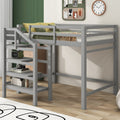 Full Size Loft Bed With Built In Storage Staircase And Hanger For Clothes, Gray Box Spring Not Required Full Gray Wood Bedroom Pine