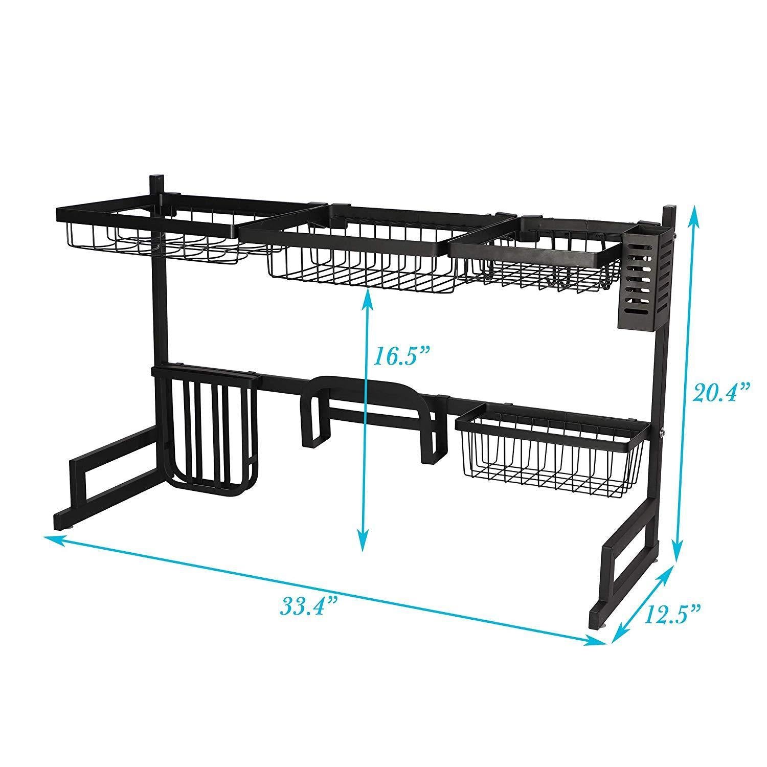 Over The Sink Dish Drying Rack Stainless Steel Kitchen Supplies Storage Shelf Drainer Organizer Black Metal
