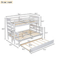 Wood Twin Over Full Bunk Bed With Twin Size Trundle, White Box Spring Not Required White Wood Bedroom Solid Wood Mdf
