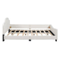 Full Size Upholstered Daybed With Cloud Shaped Headboard, Embedded Elegant Copper Nail Design, Beige Beige Velvet