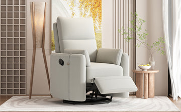 Upholstered Swivel Recliner Manual Rocker Recliner Chair Baby Nursery Chair With Two Removable Pillows For Living Room, Beige Beige Foam Linen