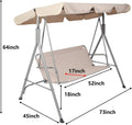 Outdoor Porch Patio Swing Chair With Stand And Waterproof Canopy All Weather Resistant Swing Bench Beige Metal
