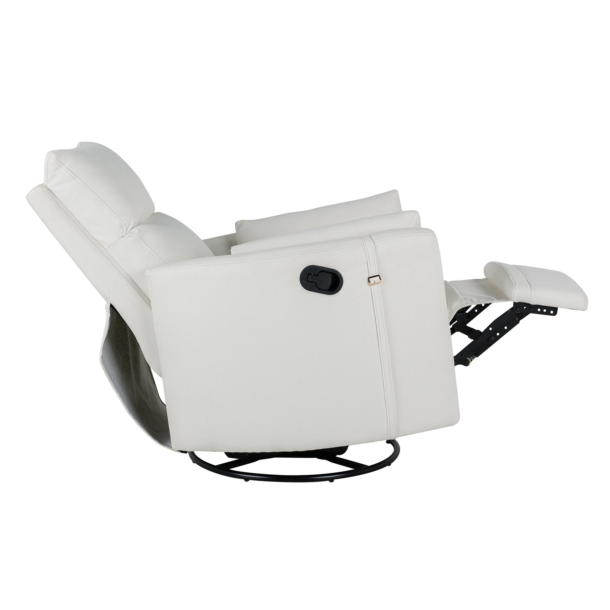 Upholstered Swivel Recliner Manual Rocker Recliner Chair Baby Nursery Chair With Two Removable Pillows For Living Room, Beige Beige Foam Linen