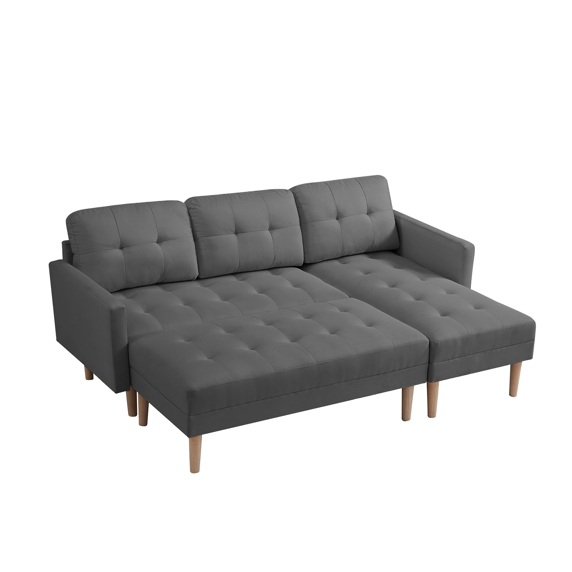 Grey Fabric Right Facing Sectional Sofa Bedl Shape Sofa Chaise Lounge With Ottoman Bench Grey Wood Tufted Back Square Arms Foam Fabric 3 Seat