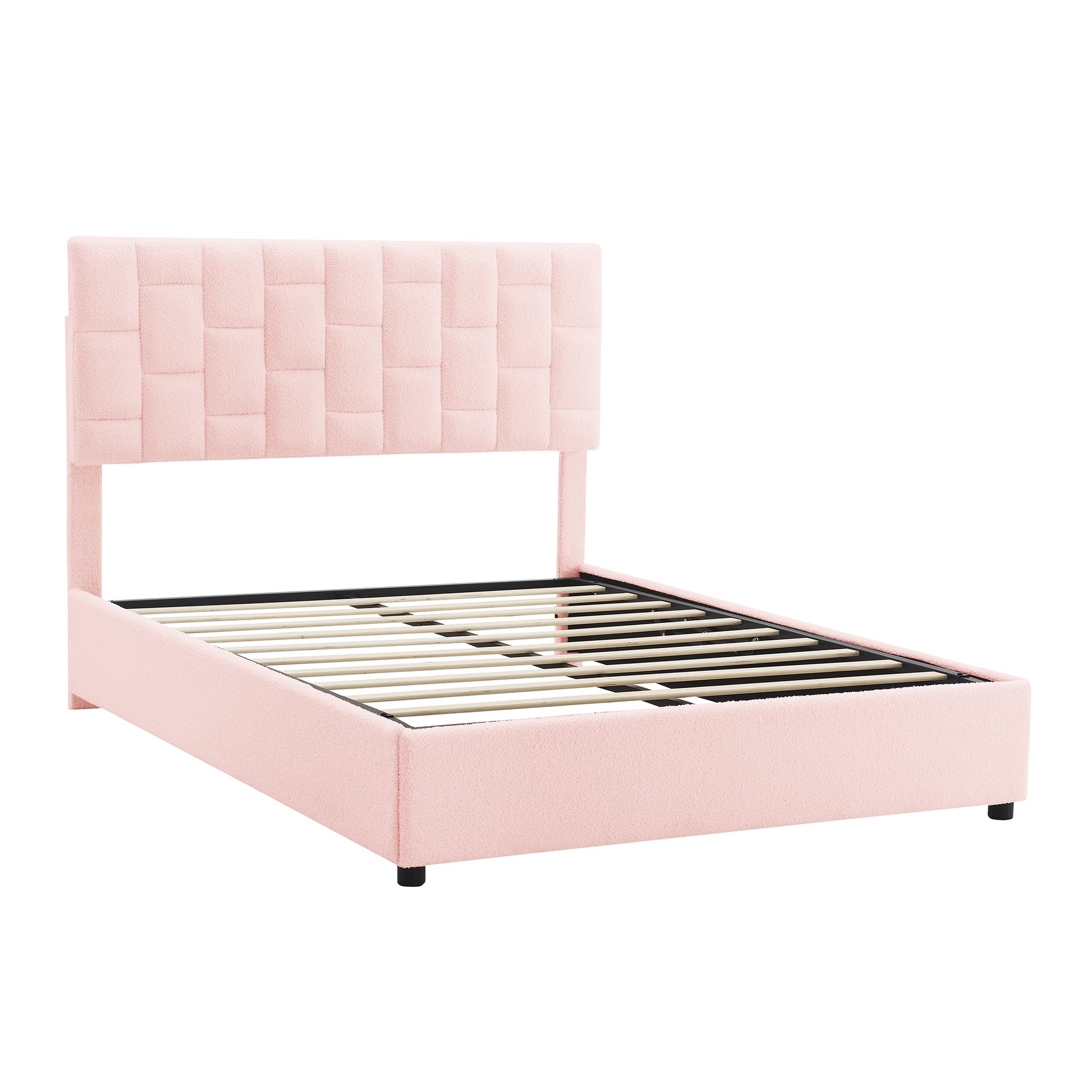 Queen Size Upholstered Platform Bed With Height Adjustable Headboard And Under Bed Storage Space,Pink Pink Upholstered