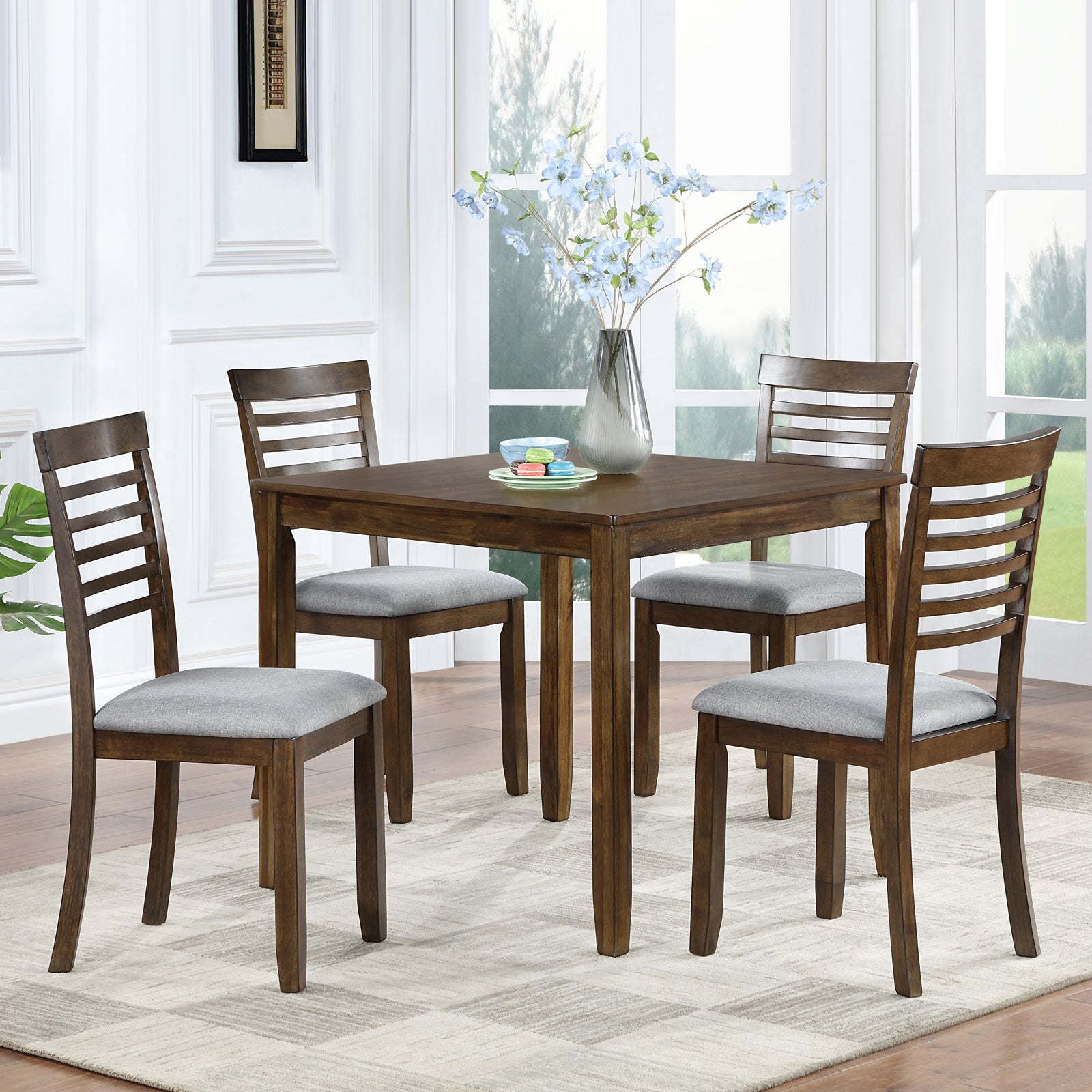 Wooden Dining Square Table, Kitchen Table For Small Space, 4 Person Dining Table, Walnutonly The Table Walnut Seats 4 Gray Dining Room Acacia Square Acacia Wood