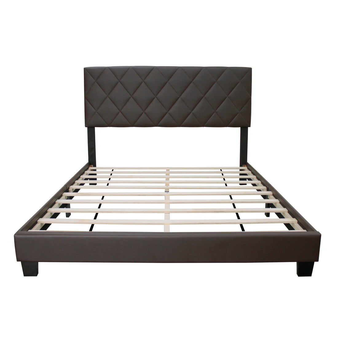 Brown Queen Size Adjustable Upholstered Bed Frame Stain Resistant Pvc Leather Plaid Design Simple Style Box Spring Not Required Queen Brown Wood Espresso Bedroom Classic,Minimalist,Shabby Chic Rubberwood Adjustable Bedbase Fiber Foam And Polyester Fiber