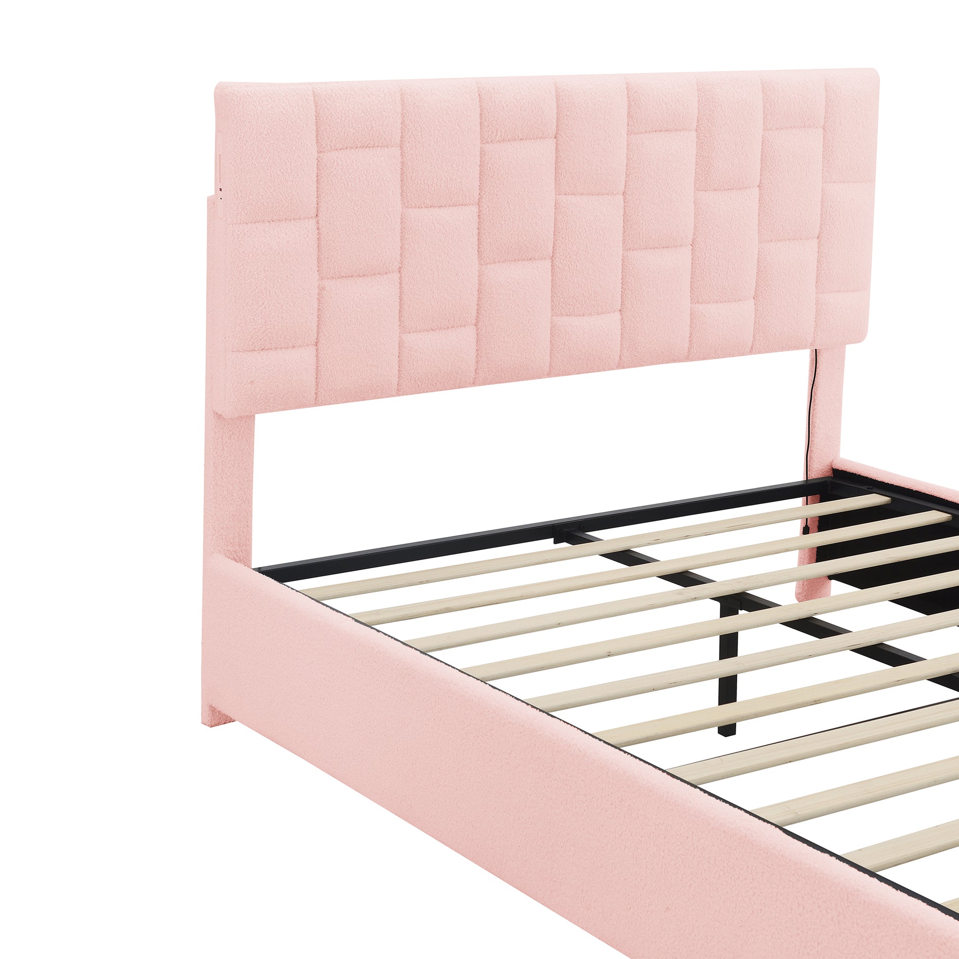 Queen Size Upholstered Platform Bed With Height Adjustable Headboard And Under Bed Storage Space,Pink Pink Upholstered