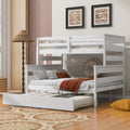 Wood Twin Over Full Bunk Bed With Twin Size Trundle, White Box Spring Not Required White Wood Bedroom Solid Wood Mdf