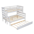Wood Twin Over Full Bunk Bed With Twin Size Trundle, White Box Spring Not Required White Wood Bedroom Solid Wood Mdf