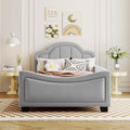 Twin Size Upholstered Daybed With Cloud Shaped Headboard, Embedded Elegant Copper Nail Design, Gray Gray Velvet