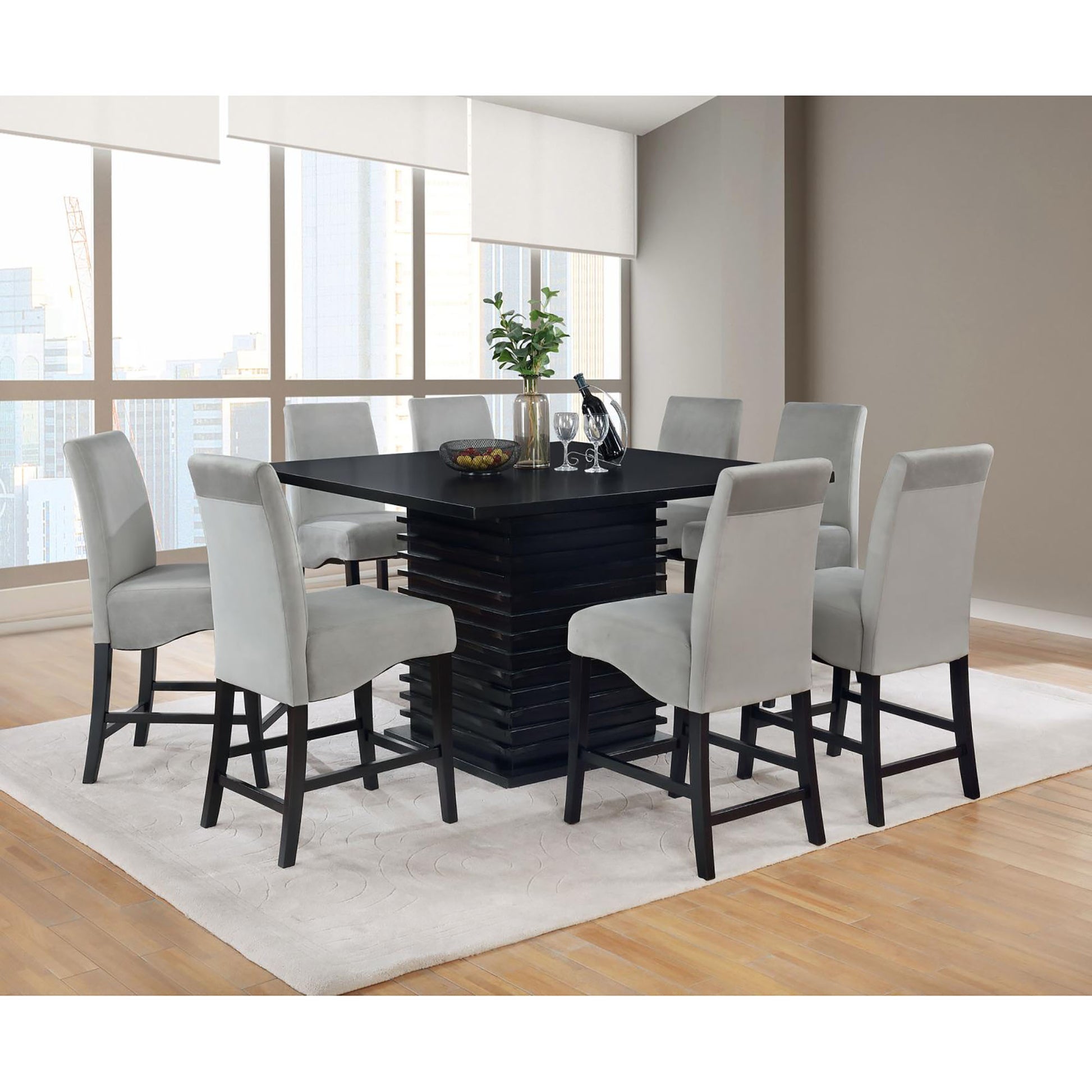 Dark Grey And Black Upholestered Counter Stools Set Of 2 Solid Grey Dining Room Spot Clean Contemporary,Modern Bar Stools Rubberwood Solid Back Foam Upholstered