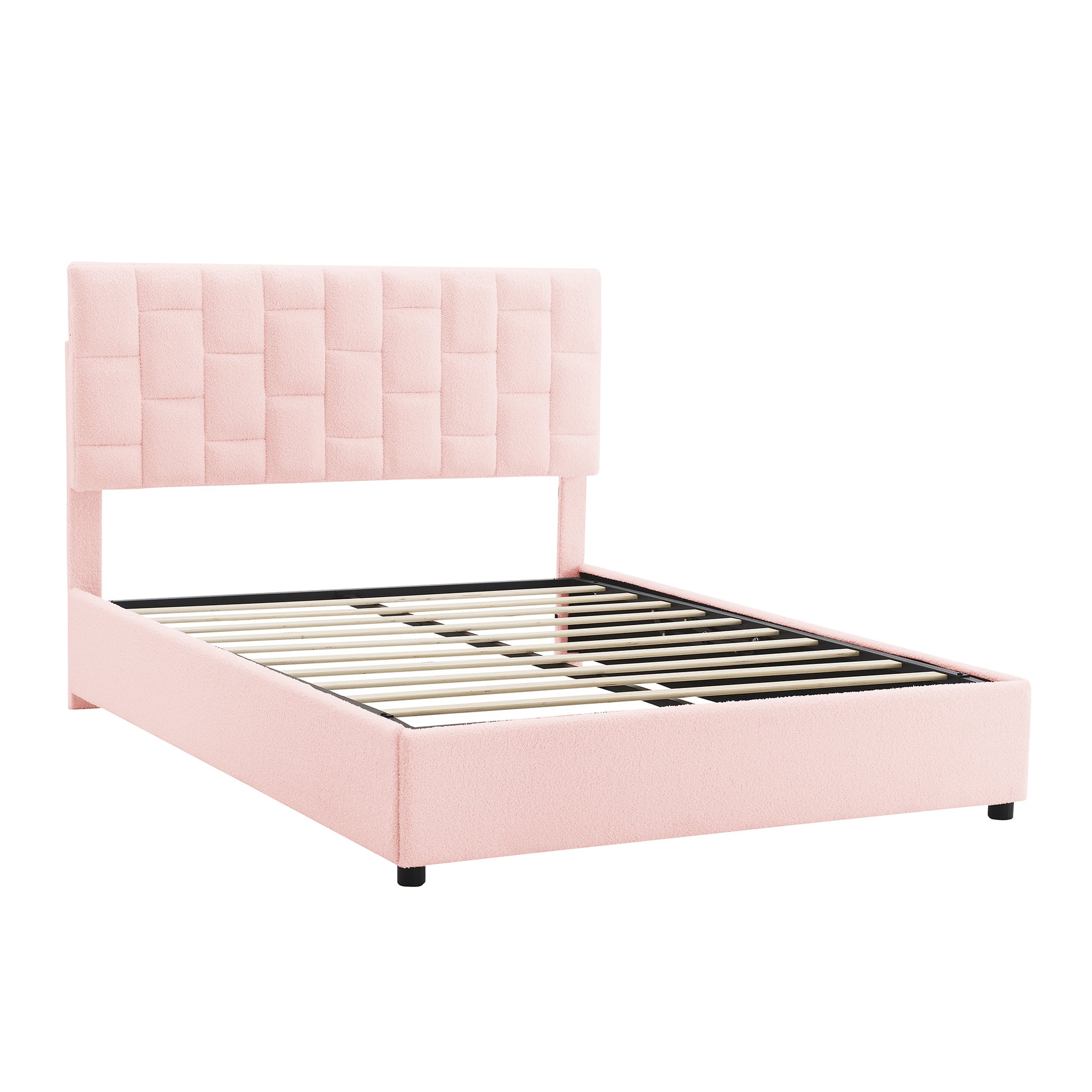 Queen Size Upholstered Platform Bed With Height Adjustable Headboard And Under Bed Storage Space,Pink Pink Upholstered