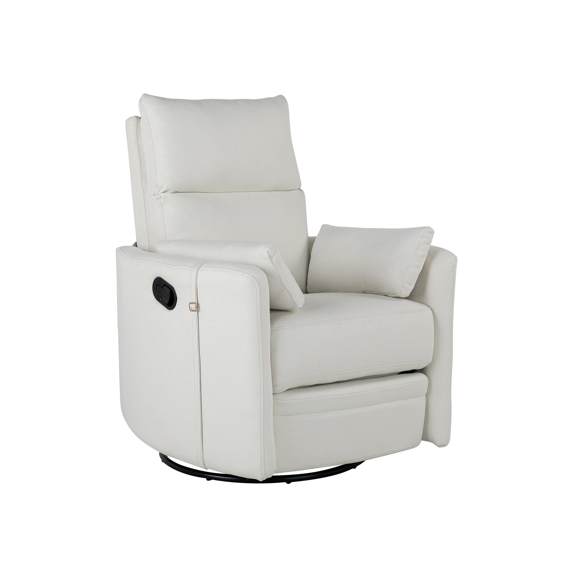 Upholstered Swivel Recliner Manual Rocker Recliner Chair Baby Nursery Chair With Two Removable Pillows For Living Room, Beige Beige Foam Linen
