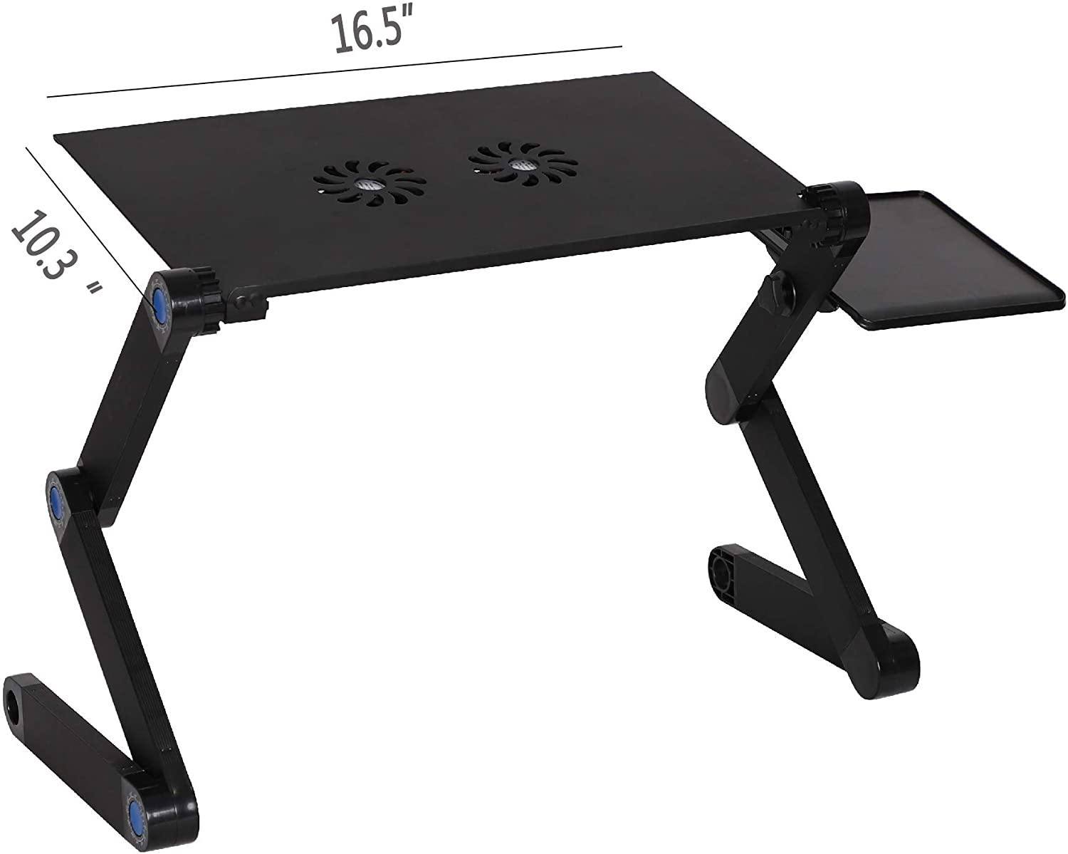 Foldable Aluminum Laptop Desk Adjustable Portable Table Stand With 2 Cpu Cooling Fans And Mouse Pad Black Metal