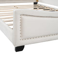 Full Size Upholstered Daybed With Cloud Shaped Headboard, Embedded Elegant Copper Nail Design, Beige Beige Velvet