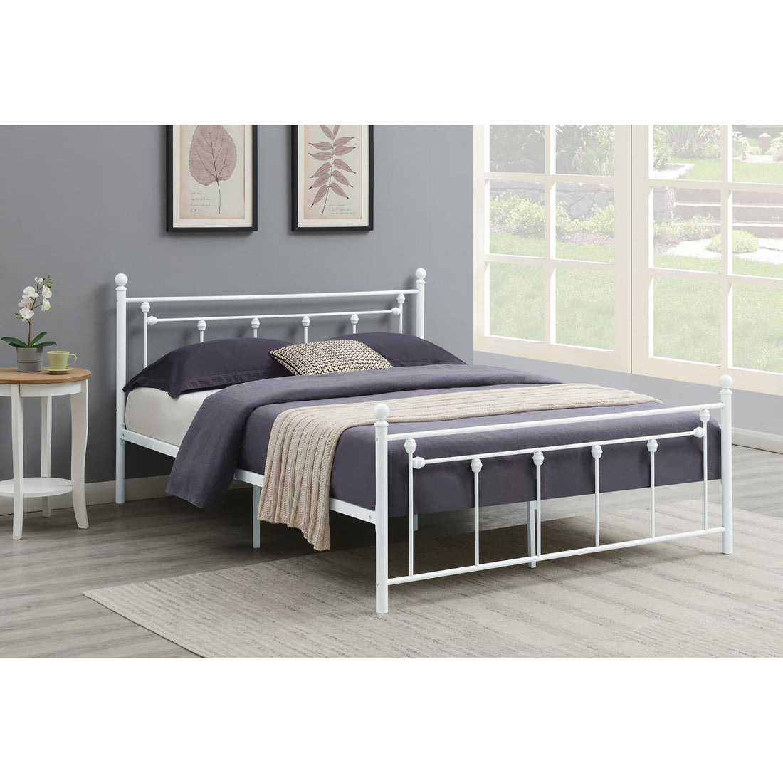 Matte White Slatted Queen Platform Bed Box Spring Not Required Queen White Metal Bedroom Transitional Bed Frame Metal