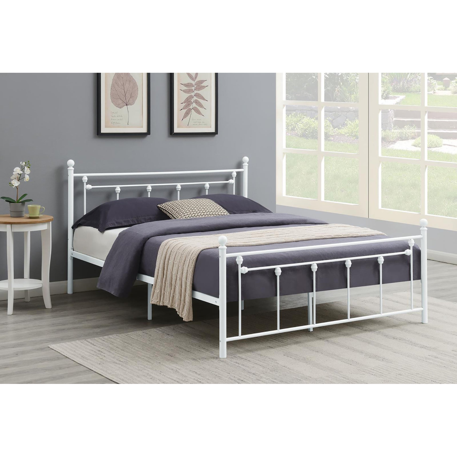 Matte White Slatted Queen Platform Bed Box Spring Not Required Queen White Metal Bedroom Transitional Bed Frame Metal