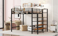 Full Size Metal Loft Bed With Upper Grid Storage Shelf And Lateral Storage Ladder, Black Black Mdf Metal