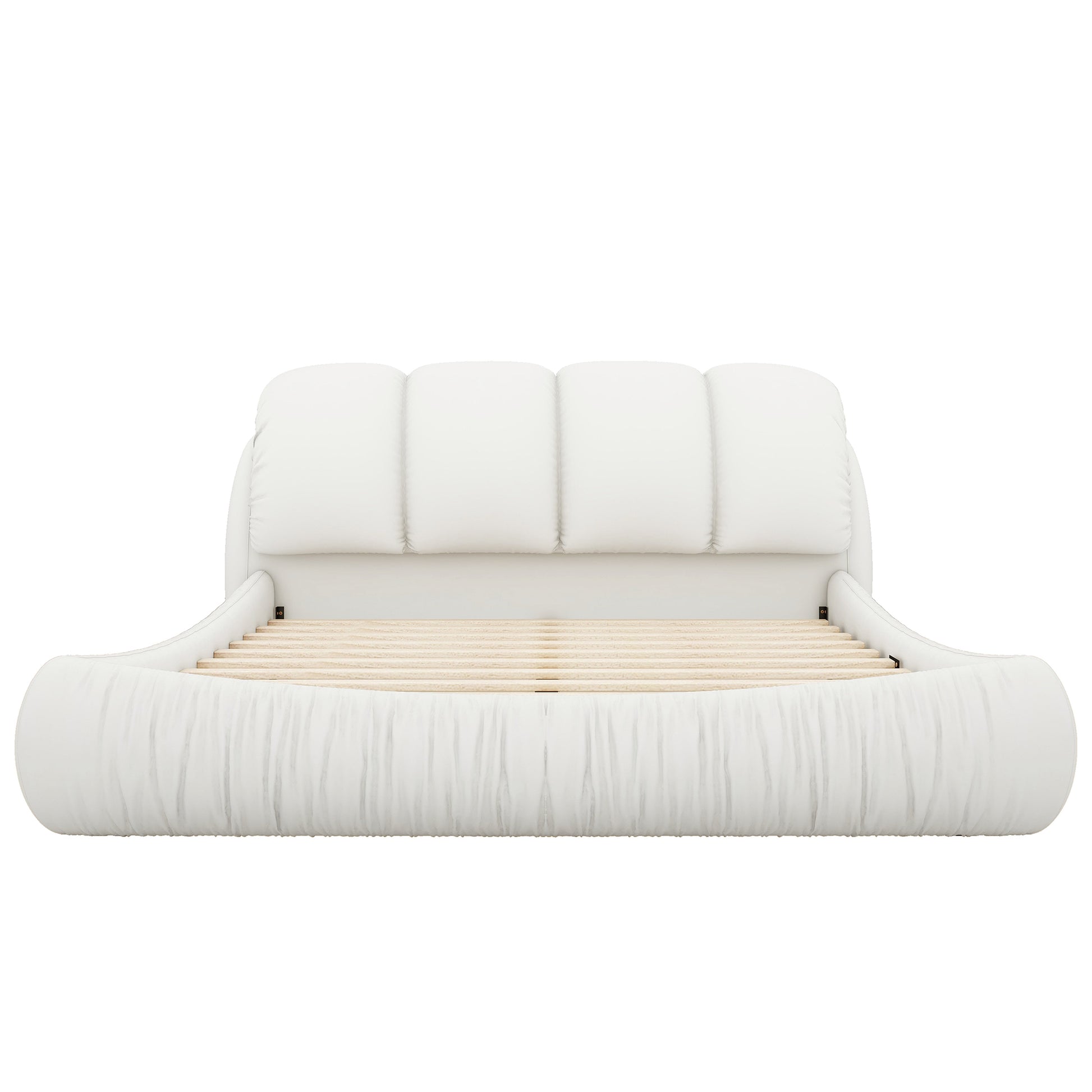 King Size Luxury Upholstered Bed With Thick Headboard, Leather King Bed With Oversized Padded Backrest, White Expect Arrive Date 2024 2 15 King White Pu Leather