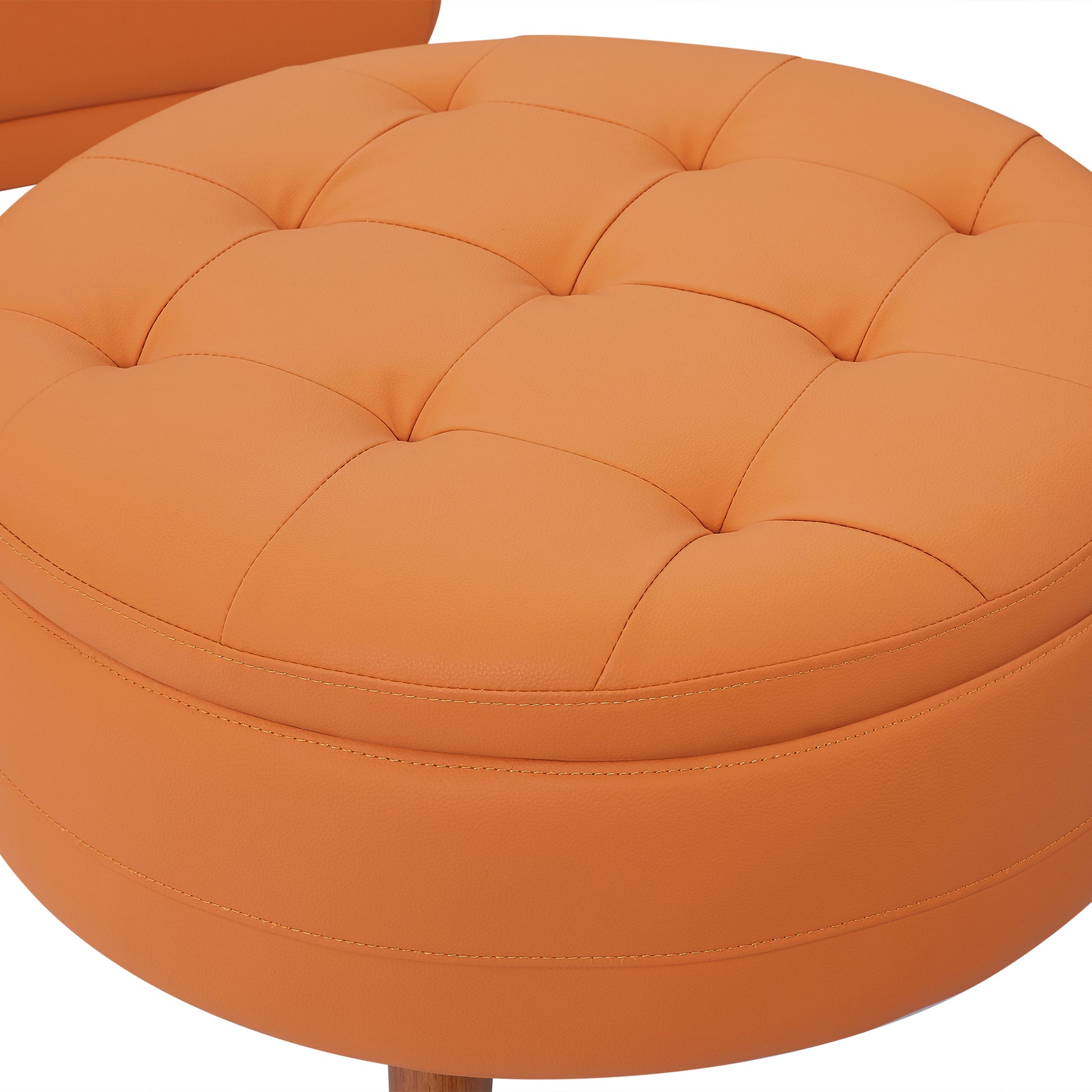 107" Contemporary Sofa Stylish Sofa Couch With A Round Storage Ottoman And Three Removable Pillows For Living Room, Orange Orange Pu