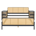 3 Pieces Rattan Platform Full Size Bed With 2 Nightstands,Espresso Espresso Rattan
