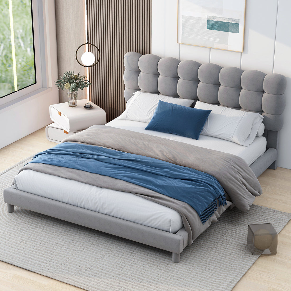 Full Size Upholstered Platform Bed With Soft Headboard,Gray Gray Upholstered