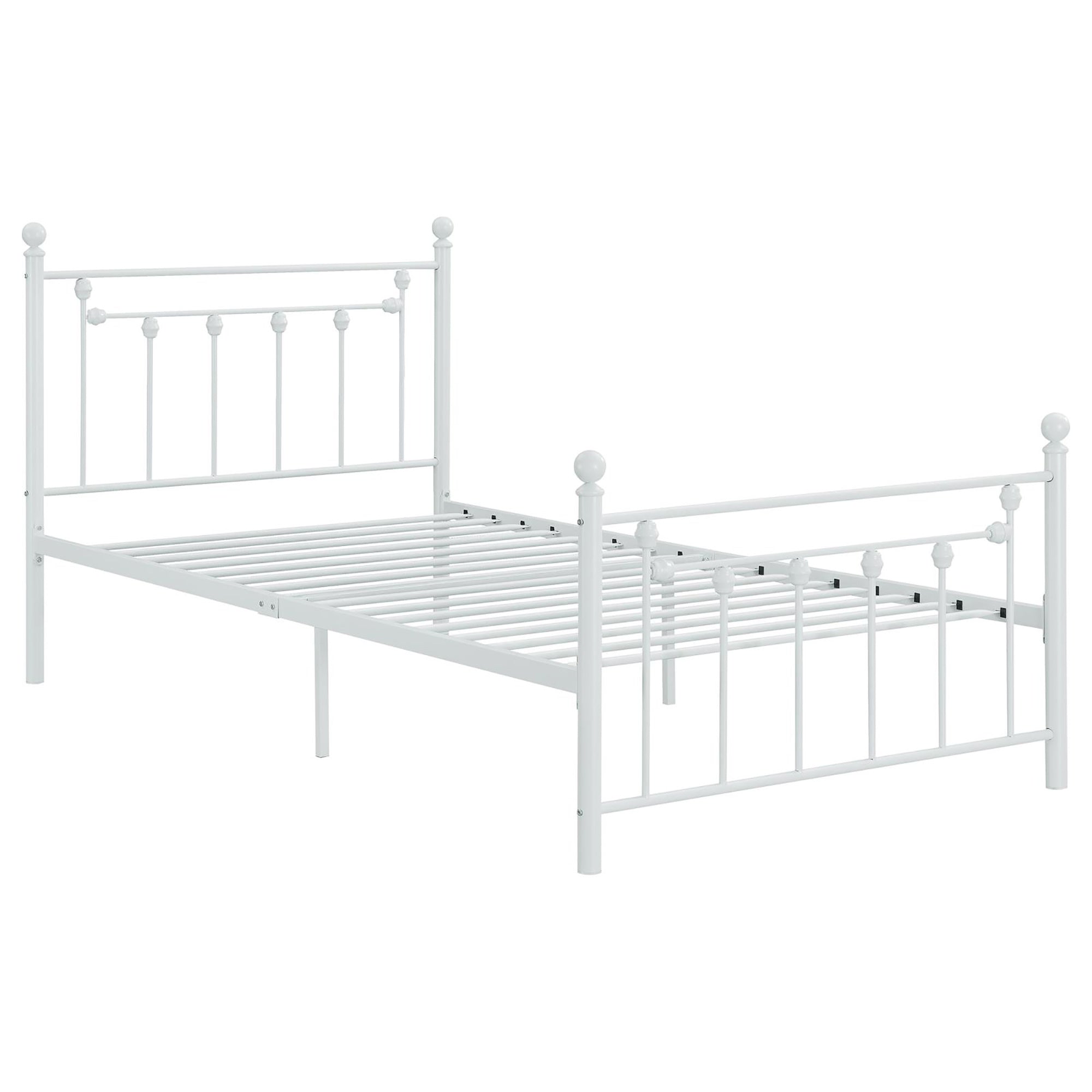 Matte White Slatted Twin Platform Bed Box Spring Not Required Twin White Metal Bedroom Transitional Bed Frame Metal