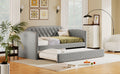 Twin Size Upholstered Daybed With Trundle For Guest Room, Small Bedroom, Study Room, Gray Box Spring Not Required Twin Gray Wood Bedroom Traditional Daybeds Linen Upholstered